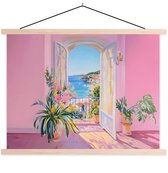 Posterhanger incl. Poster 120x90 cm - Schoolplaat - Roze - Buiten - Verf - Textielposter - Blanke latten