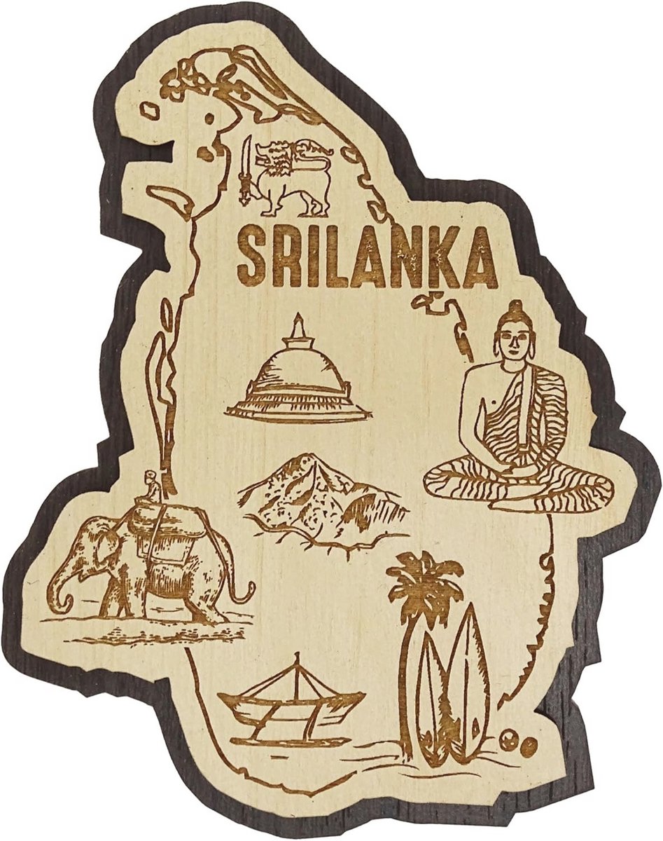 Gegraveerde Houten Koelkastmagneet van Sri Lanka - Souvenir Collectie