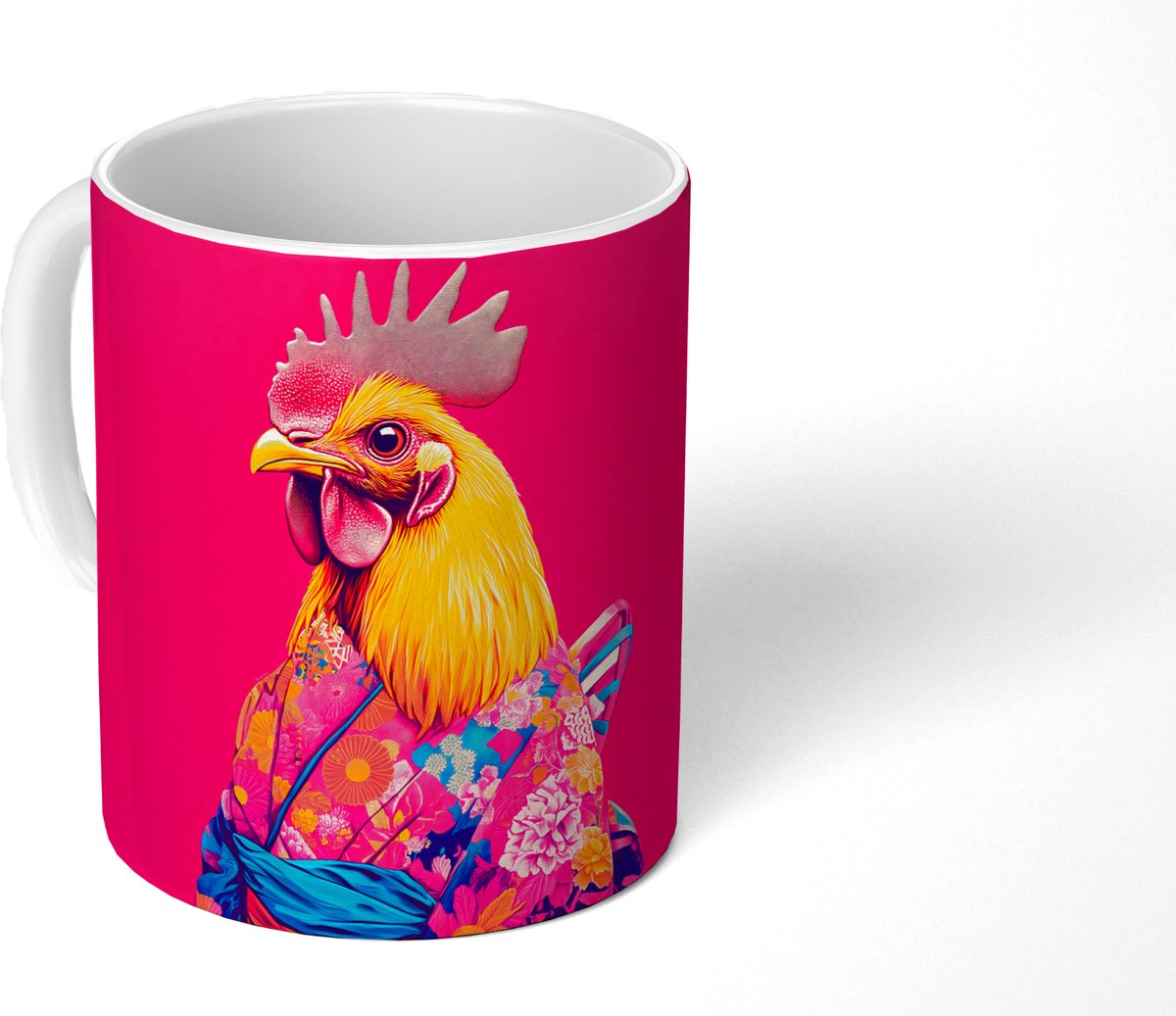 Mok - Koffiemok - Haan - Kleurrijk - Kimono - Roze - Mokken - 350 ML - Beker - Koffiemokken - Theemok