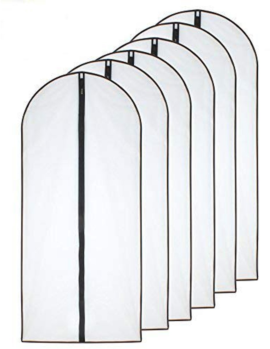 Ibenzoa® Beschermende Zwarte Kledingzakken Set van 6 voor Lange Jassen en Pakken, 60x140 cm