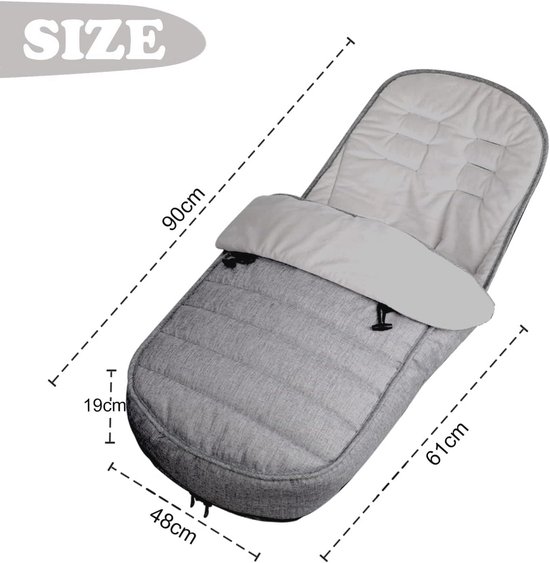 SnelShoppen - Universele Kinderwagen Voetenzak - Thermo Voetenzak met Fleece Voering - Dubbele Rits - Grijs - Ideaal voor Koud Weer van Snelshoppen — afbeelding 5