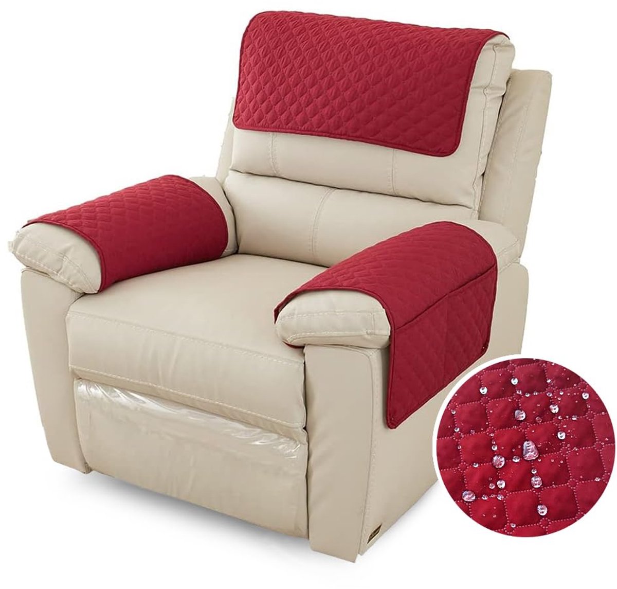 Ibenzoa® Comfortabele En Functionele Fauteuilbeschermer Met Handige Zakken Voor Extra Opbergruimte Rood 1-Zits