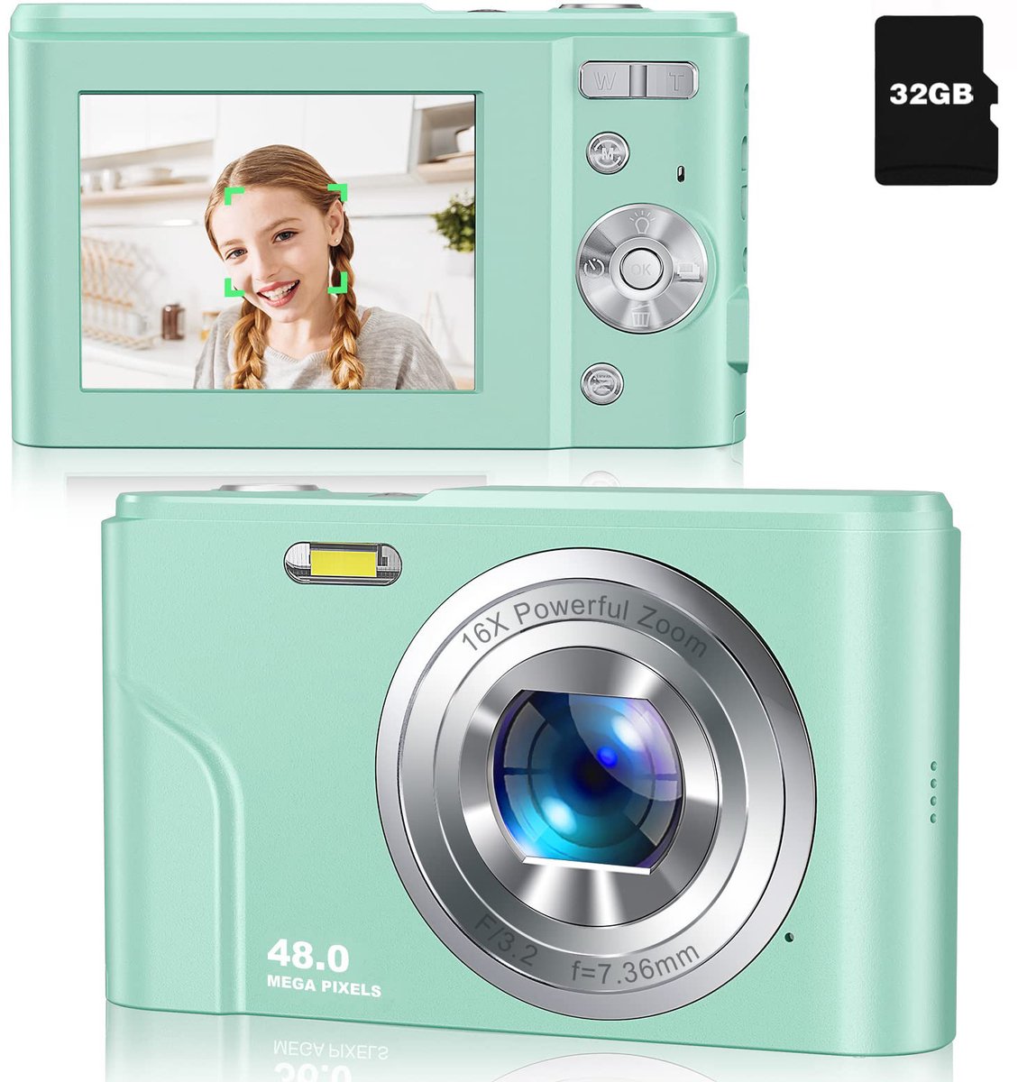 Digitale camera 48 MP, 1080p FHD, 16x zoom, 32GB geheugenkaart