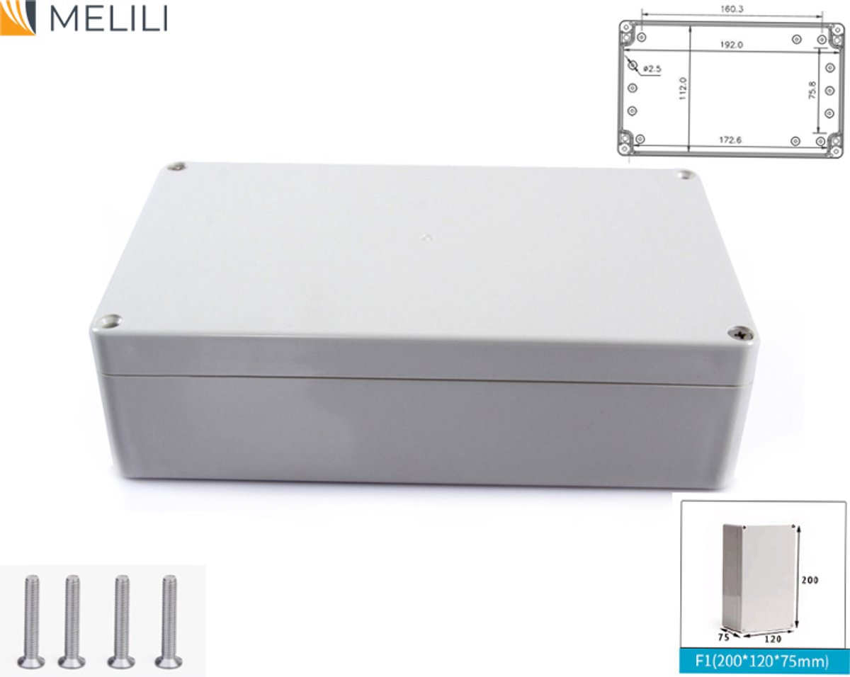 Kabeldoos waterdicht IP66-200*120*75mm - 2 stuks Lasdoos - Installatiekast - Elektronische Behuizing Doos Aansluitdoos- Hoogwaardig ABS-materiaal-Aansluitdoos opbouw-kabeldoos Buitenbehuizing-projectbehuizing