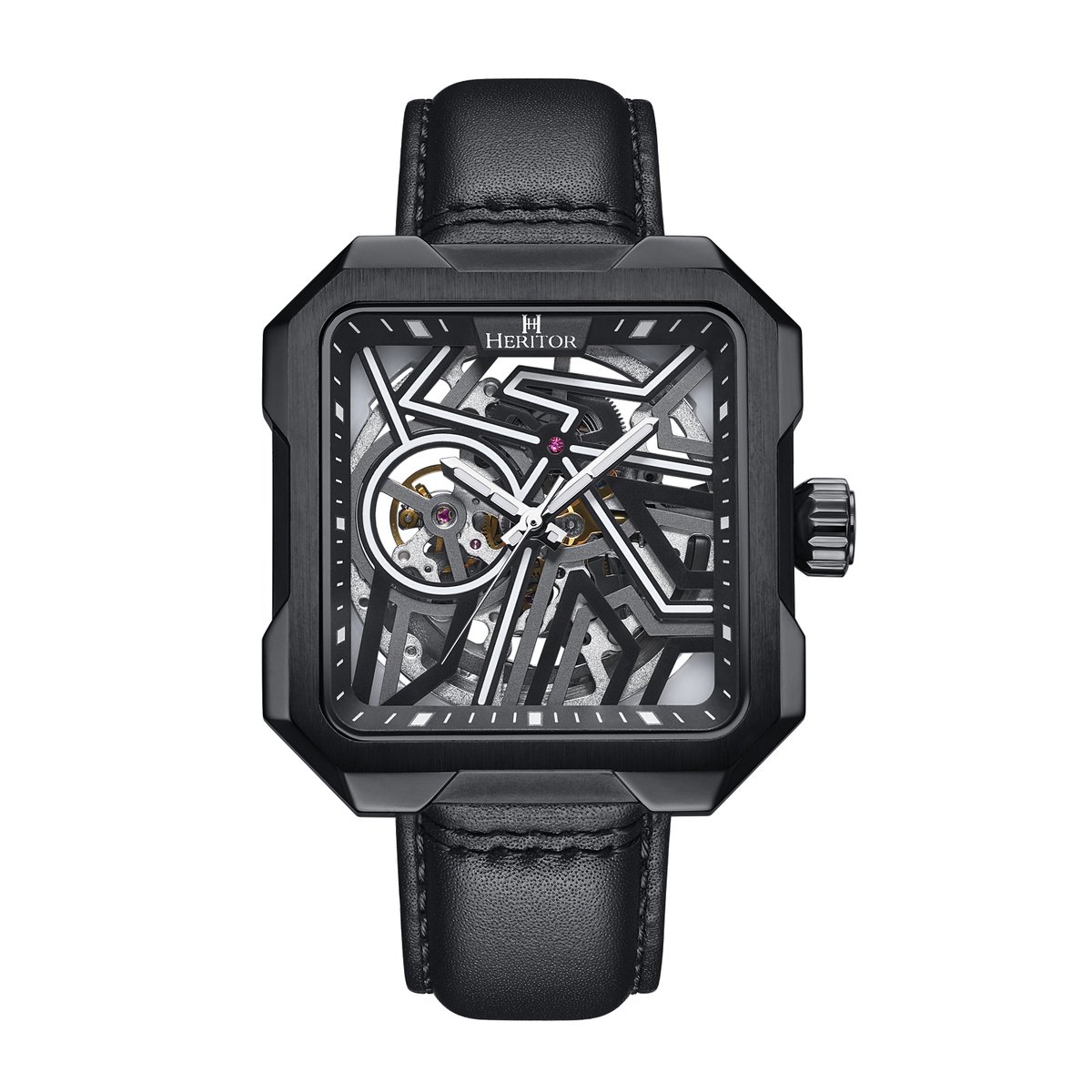 Heritor Automatic Campbell leren band skelethorloge - zwart