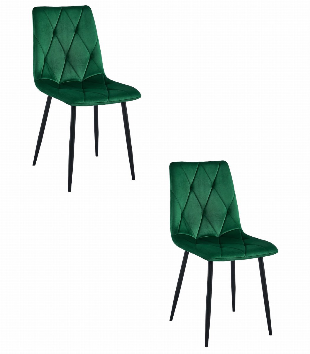 Set van 2 Eetkamerstoelen LIBRA Groen – Zwarte Metalen Poten, Modern Velvet Bekleding, Ergonomisch Design, Max. 120 kg