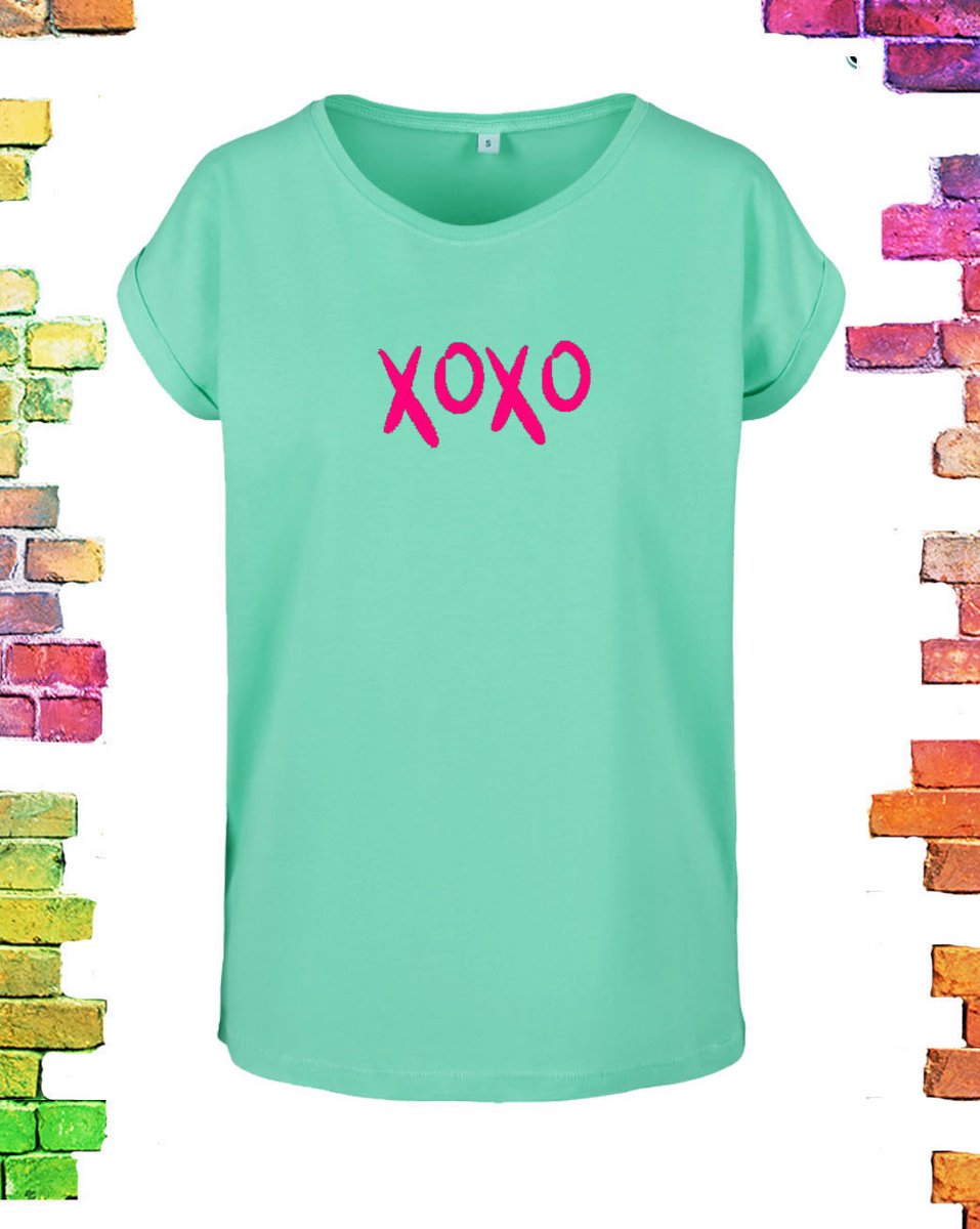Mintgroen shirt met print XOXO | Mintgroen/ 3XL (46-48)