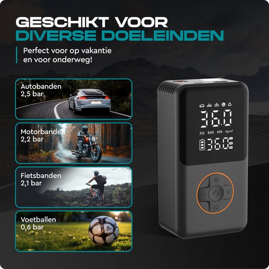 Carsweep® Bandenpomp - Elektrische Bandenpomp - Compressor 10.8 Bar - Luchtcompressor - Auto bandenpomp — afbeelding 4