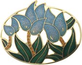Behave® Broche bloemen ovaal blauw groen - emaille sierspeld -  sjaalspeld  5,3 cm
