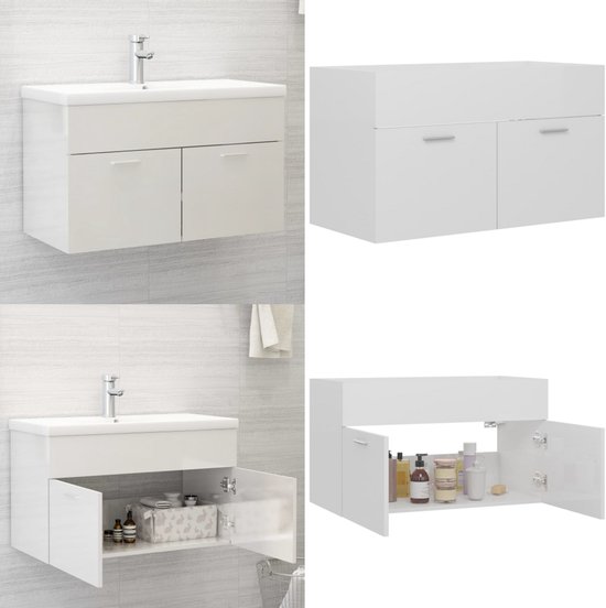 vidaXL Wastafelkast 80x38,5x46 cm bewerkt hout hoogglans wit - Wastafelkast - Wastafelkasten - Gootsteenkast - Gootsteenkasten