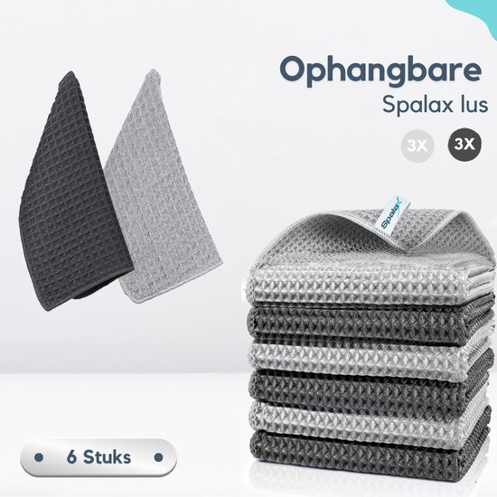 Spalax MicroWaffle Set de Torchons 6 Pièces - Chiffons en Microfibre Très Absorbants - Lavables - 30 x 30 cm