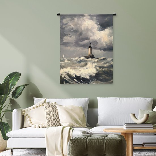 Tapisserie murale 60x80 cm - Phare - Vagues - Storm - Tapisserie - Tapisseries