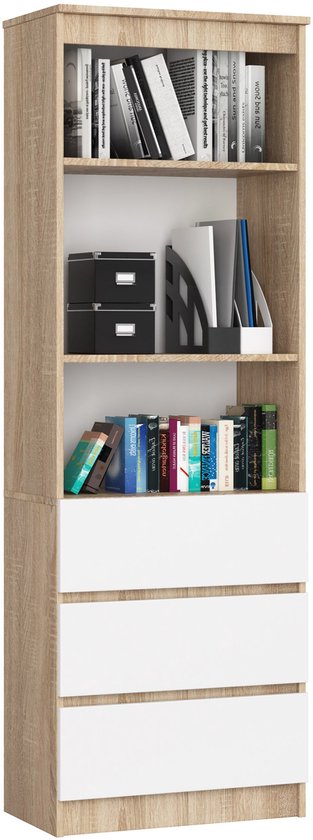 Armoire de bureau R60 à 3 tiroirs / AKORD Furniture Factory / Chêne Sonoma - Wit / 60 x 180 x 35 cm
