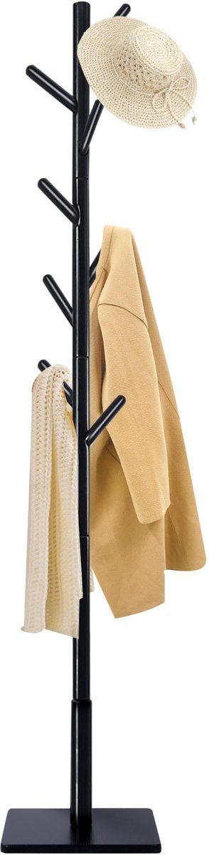 Unyqoos ® Stijlvolle Boomvormige Kapstok met Verstelbare Hoogte en Anti-Slip Pad, 8 Haken voor Diverse Ruimtes Zwart