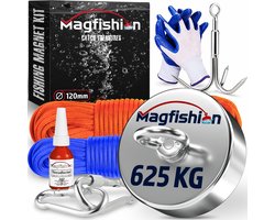 Magfishion Magneetvissen MEGA Set 625 KG - Vismagneet - 2x Touw + Karabijnhaak met Schroefsluiting - Dreghaak - Handschoenen - Borgmiddel - Magneet Vissen - Outdoor - Magneetvissen Kinderen