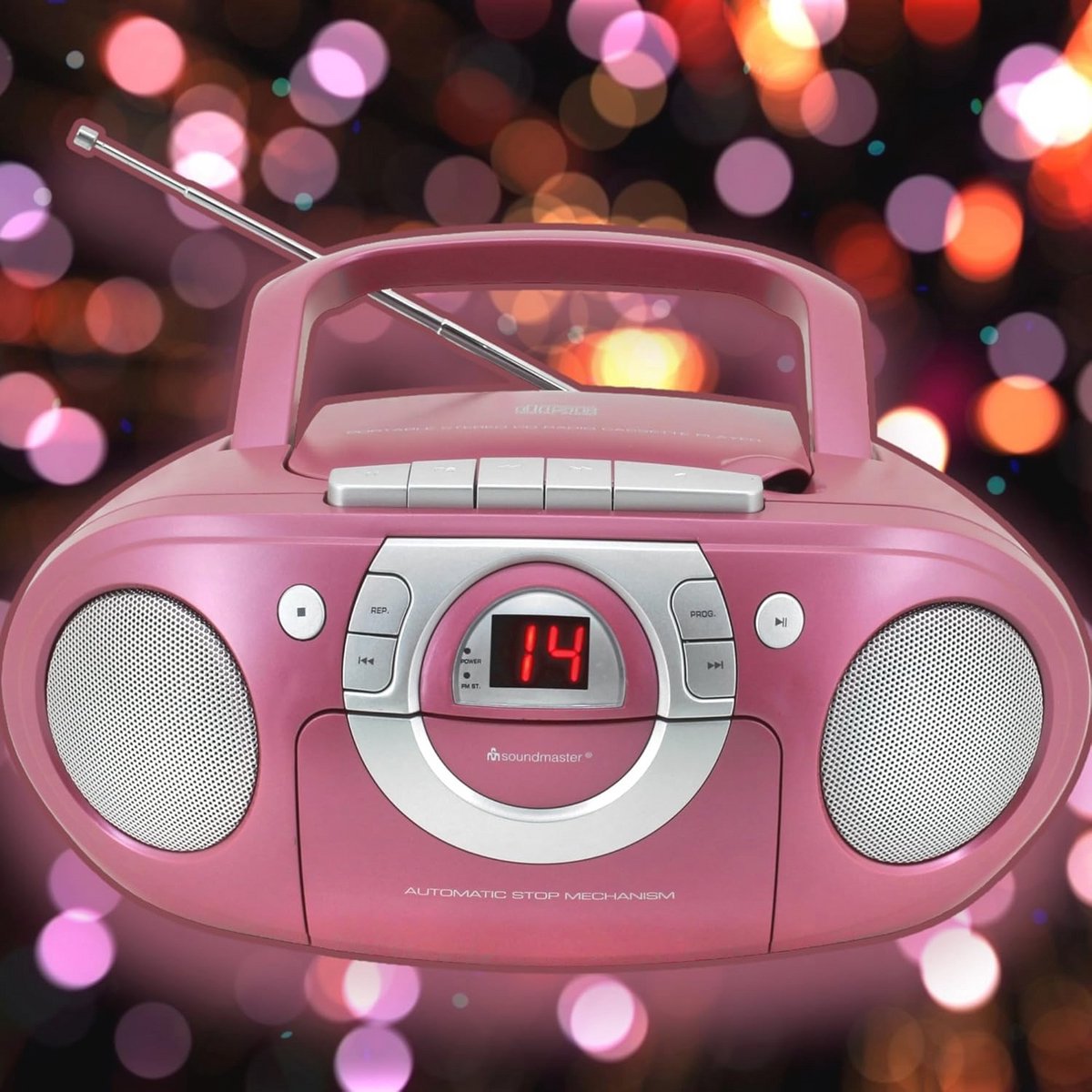 Roze Radio Cassettespeler met CD-speler en Aux-In