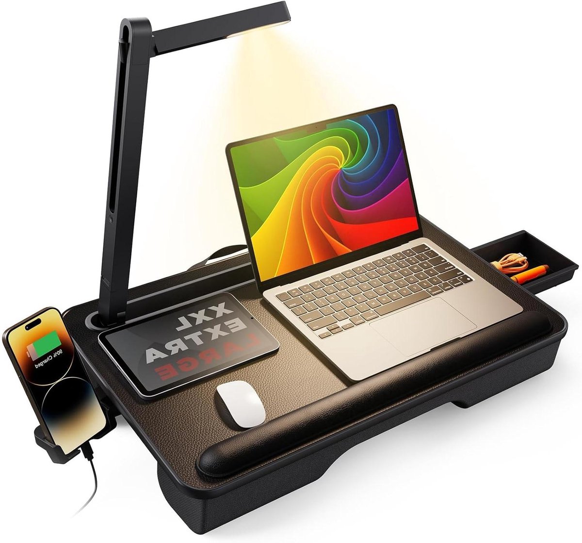 Draagbaar laptopbureau met LED-licht - Past tot 17 inch laptop - Voor bank en bed, met kussen