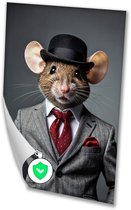 Stijlvolle muis in pak en hoed - Muis posters - Poster dier - Surrealistisch - Muurdecoratie klassiek - Posterprints - poster 50x70 cm