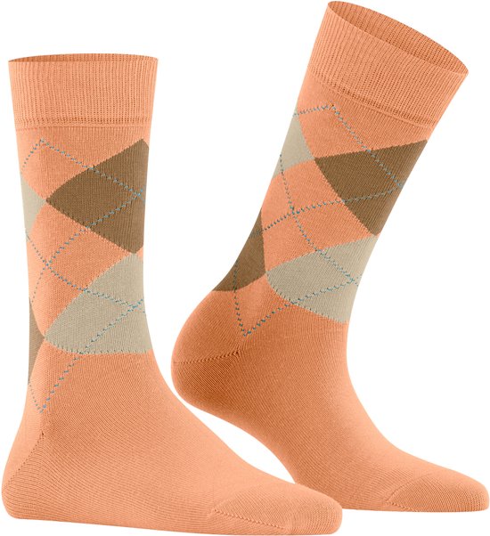 Oranje Burlington Queen sokken, ruitpatroon in bruin en beige.