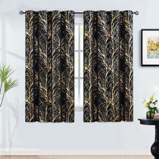 Rideaux occultants Ibenzoa® à motif branches métalliques – 175 x 132 cm (2 pièces)