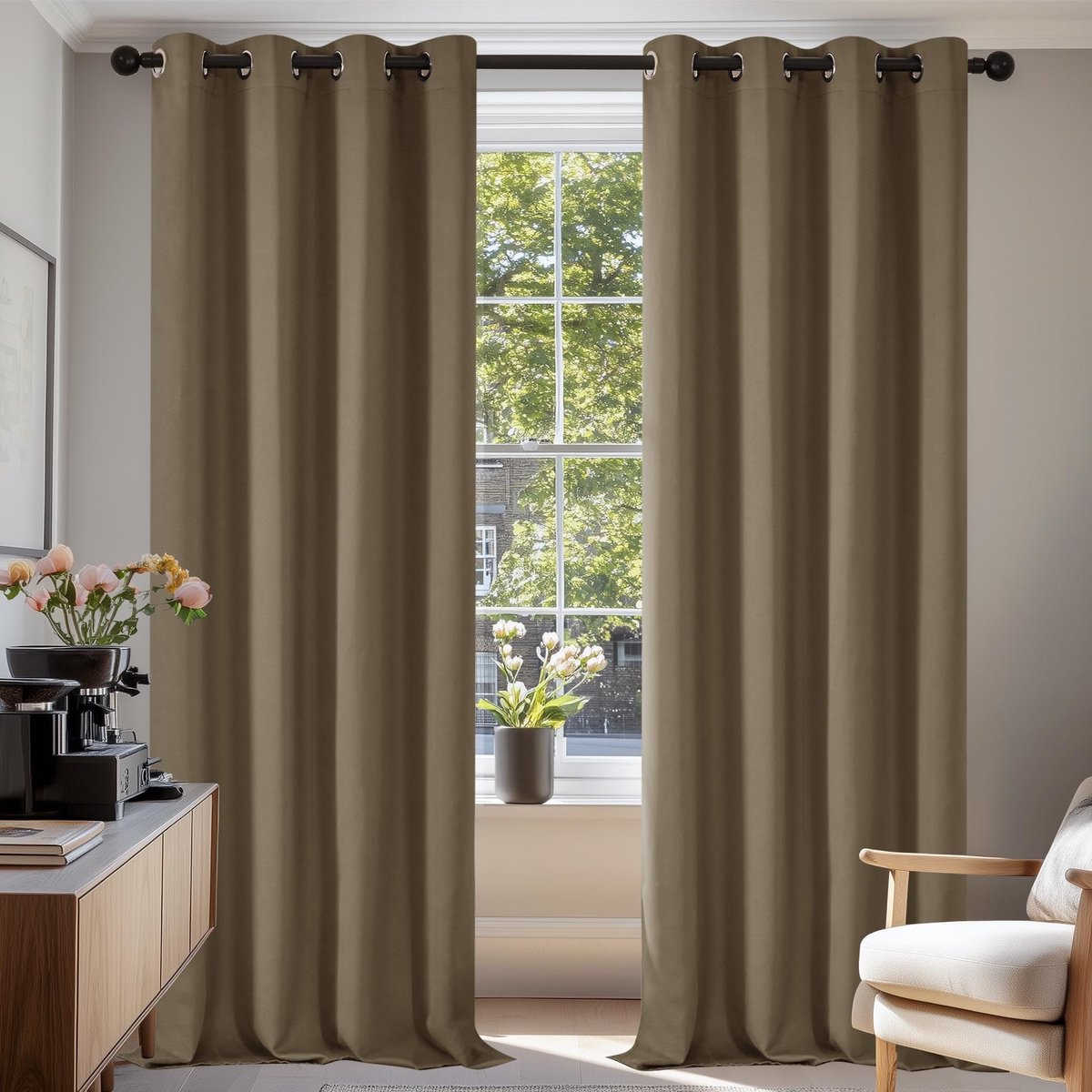 Ibenzoa Verduisteringsgordijn 140x245 cm - Set van 4 Stuks - Zwart Polyester taupe