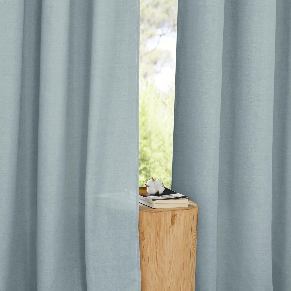 Ibenzoa Gedetailleerde Beschrijving van Linnenlook Gordijnen – Set van 2, Grijsblauw, 245 x 140 cm