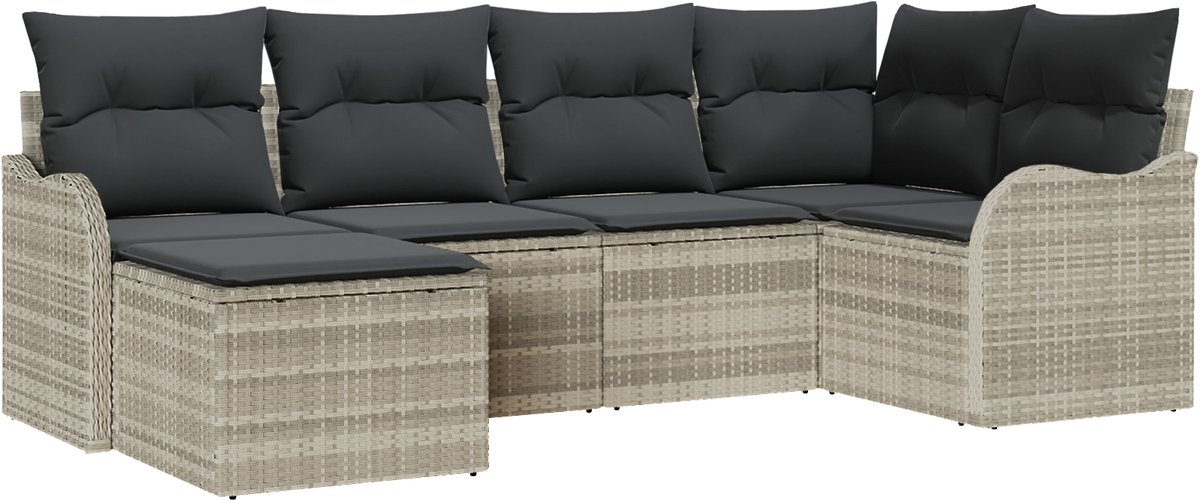 vidaXL - Tuinbank - Set - met - kussen - 6 - pcs - Lichtgrijs - Poly - rattan