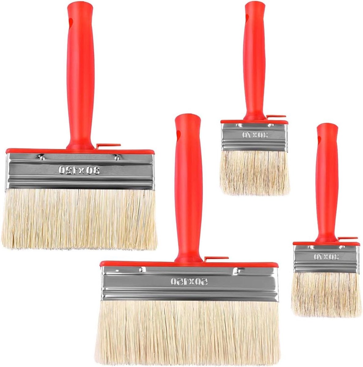 Set van 4 platte lazuurkwasten met kunststof steel en hangend gat, in 3 verschillende maten, ideaal voor verf, beits en vernis bij huis en DIY projecten