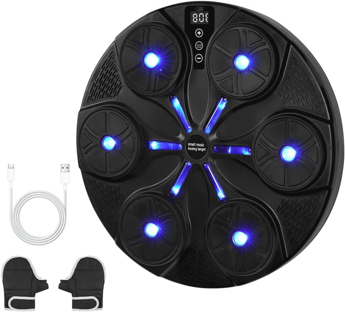 Wandmontage Muziek Boksmachine voor Volwassenen - Bluetooth Boks Trainer met LED Verlichting en Bokshandschoenen