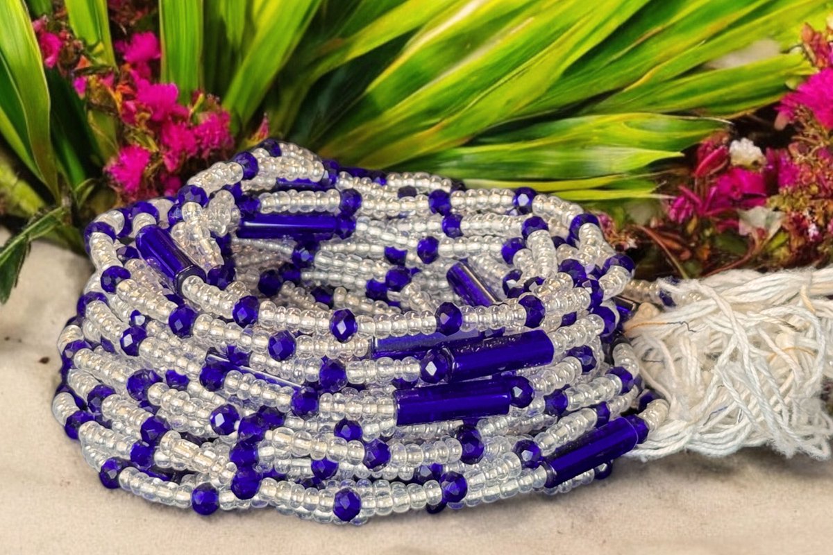 AfricanFabs® Waist Beads / Afrikaanse Heupketting - UKeke - Blauw (Traditioneel niet-elastisch koord) - Buikketting - Taille ketting