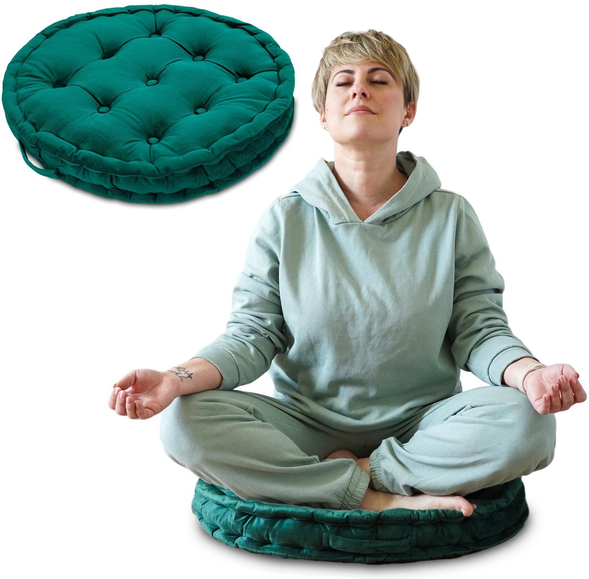 Ibenzoa® Groene Vloerkussen voor Meditatie en Ontspanning - 58 cm Diameter