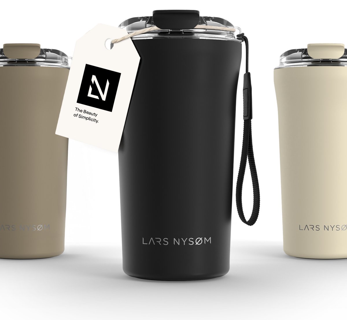 LARS NYSØM Rørelse Thermo Coffee Mug-to-go 500ml - BPA-vrij met Isolatie - Met Draagriem & Tritan Deksel (Carbon Black)