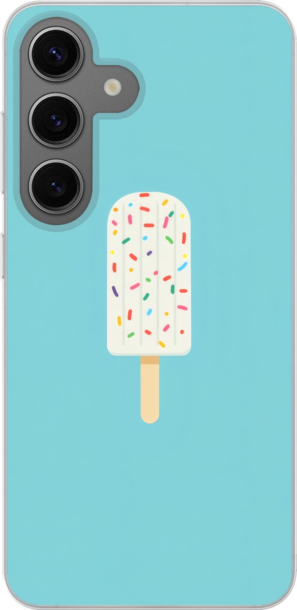 Telefoonhoesje samsung Galaxy S24 hoesje - Ijsje - Stokje - Sprinkles - Lichtblauw - Siliconen Telefoonhoesje Telefoonhoesje