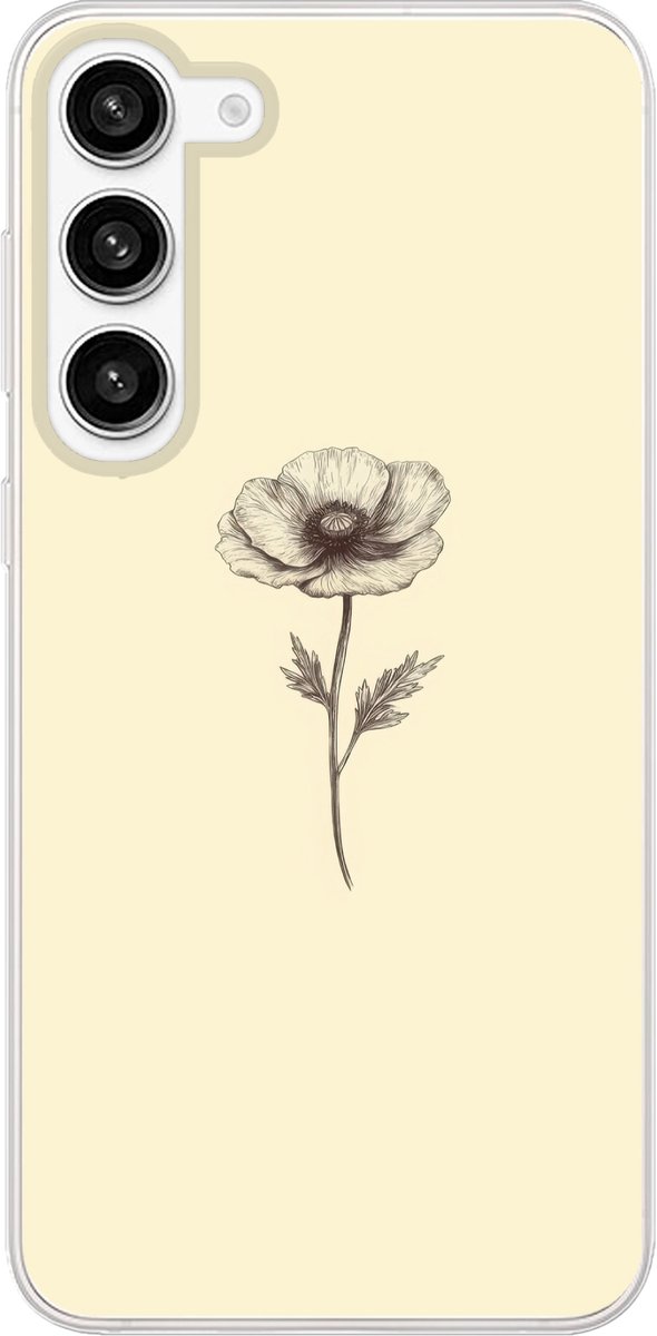 Telefoonhoesje Geschikt voor Samsung Galaxy S23 Plus hoesje - Klaproos - Illustratie - Zwart - Siliconen Telefoonhoesje Telefoonhoesje