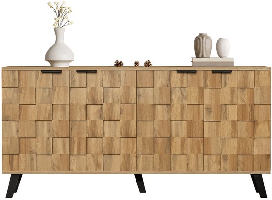 Modern dressoir, 160 cm met grote opbergruimte, geometrisch design en