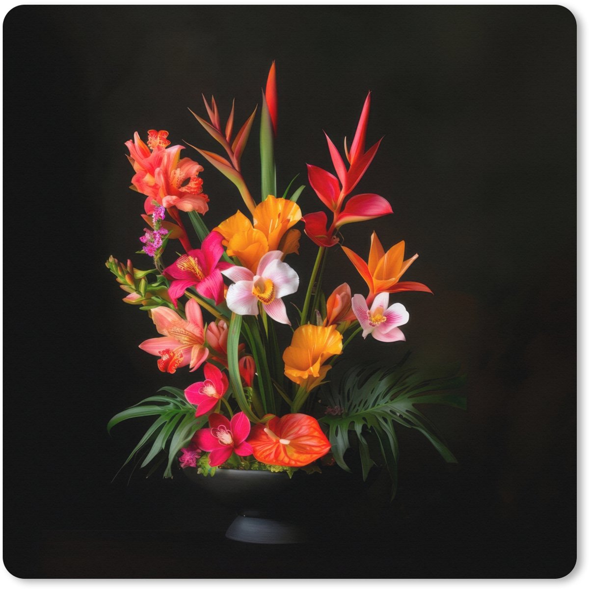 Muismat XXL 60x60 cm - Bureau onderlegger - Bureau mat Boeket - Bloemen - Exotisch - Bureaumat - Gaming mousepad xl - Bureaulegger groot - Computer deskmat