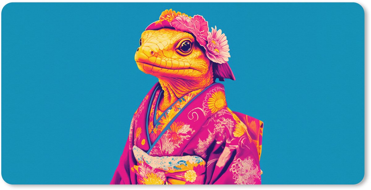 Muismat XXL 120x60 cm - Bureau onderlegger - Bureau mat Bloemenkrans - Hagedis - Kimono - Paars - Bureaumat - Gaming mousepad xl - Bureaulegger groot - Computer deskmat