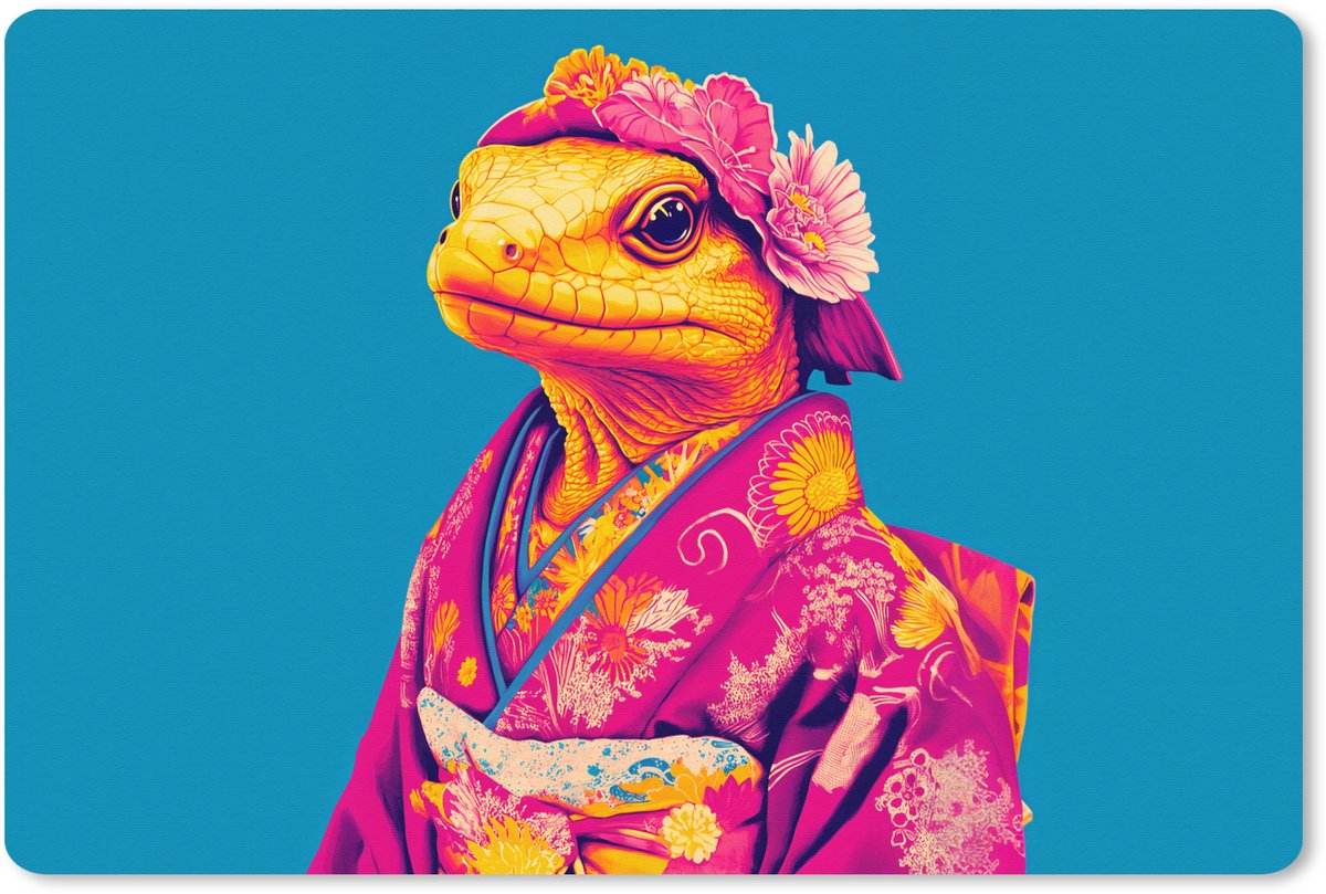 Muismat XXL 120x80 cm - Bureau onderlegger - Bureau mat Bloemenkrans - Hagedis - Kimono - Paars - Bureaumat - Gaming mousepad xl - Bureaulegger groot - Computer deskmat