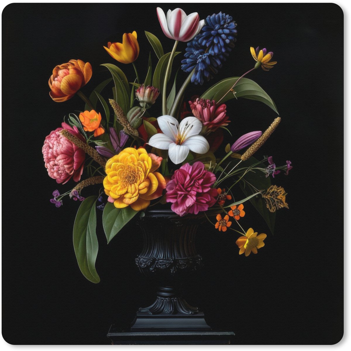 Muismat XXL 60x60 cm - Bureau onderlegger - Bureau mat Lente - Bloemen - Klassiek - Vaas - Bureaumat - Gaming mousepad xl - Bureaulegger groot - Computer deskmat