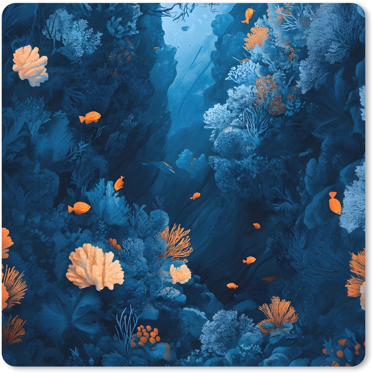 Muismat XXL 50x50 cm - Bureau onderlegger - Bureau mat Koraalrif - Vissen - Oceaan - Blauw - Bureaumat - Gaming mousepad xl - Bureaulegger groot - Computer deskmat