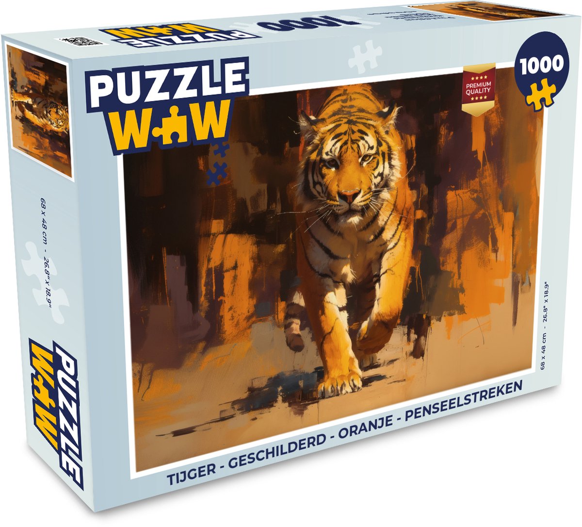 Puzzel Tijger - Geschilderd - Oranje - Penseelstreken - Legpuzzel - Puzzel 1000 stukjes volwassenen
