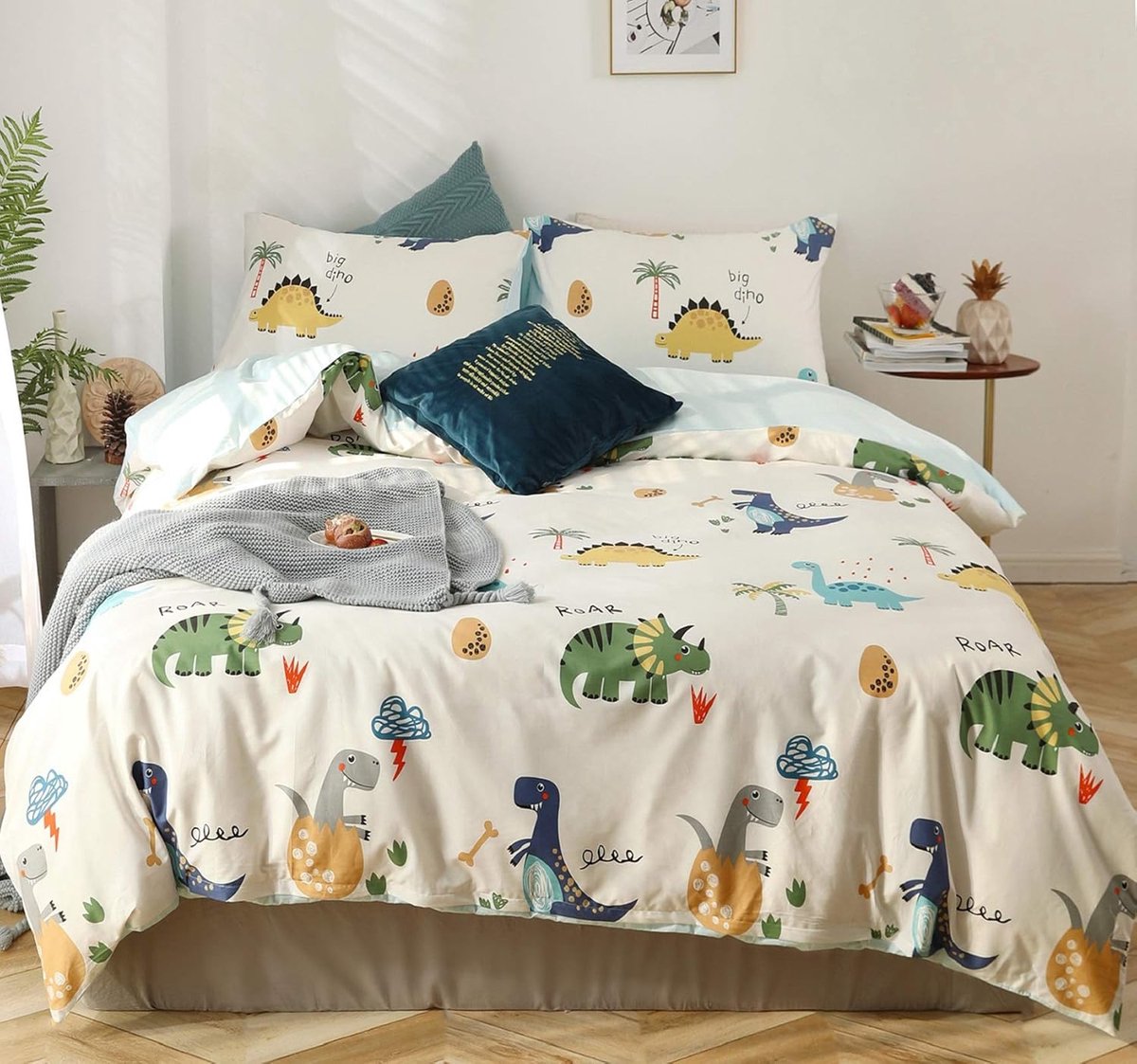 Ibenzoa® Kleurrijk Dinosaurus Dekbedovertrek 135x200 cm - Omkeerbaar Katoen met Kussensloop