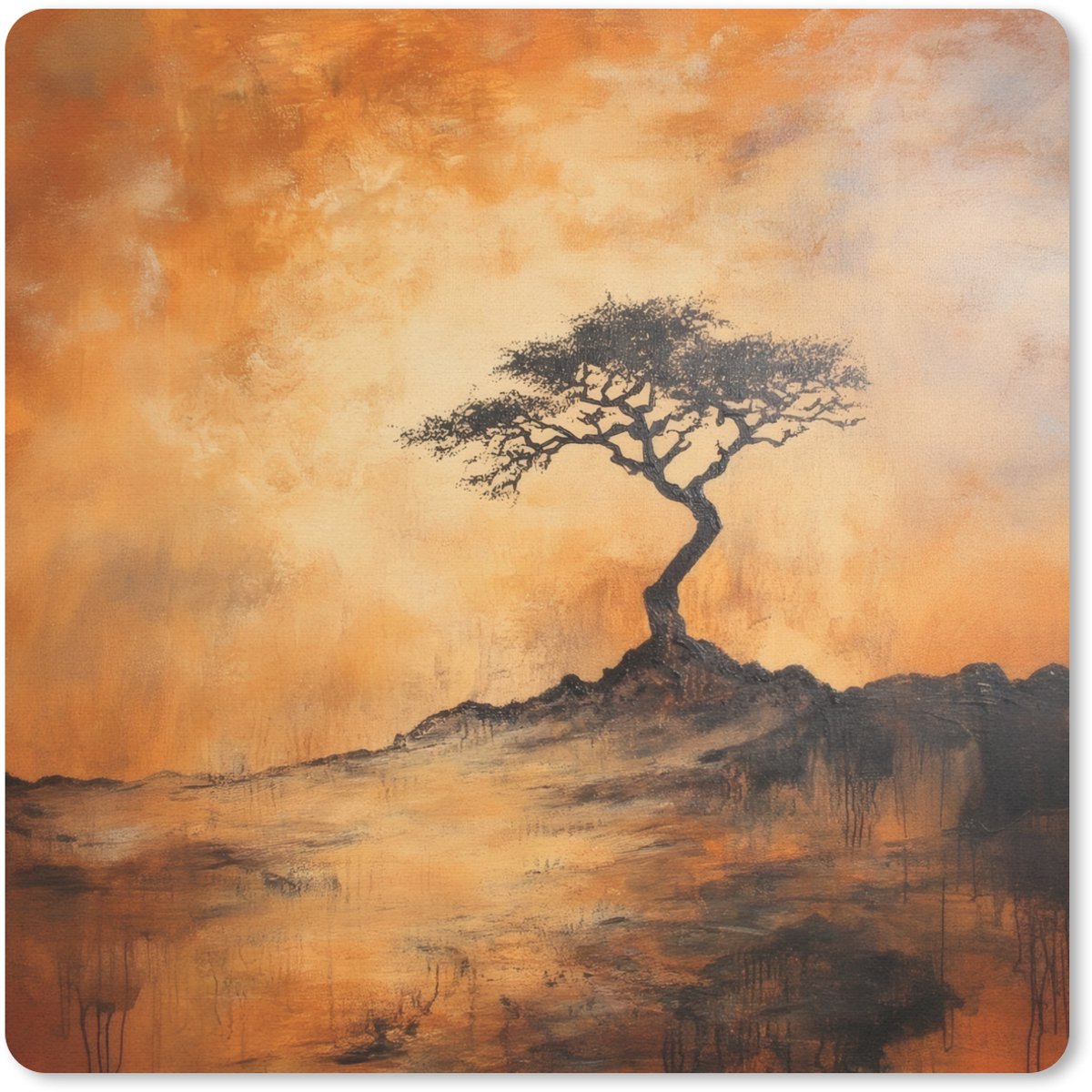 Muismat 20x20 cm - Mousepad Boom - Landschap - Oranje - Muismatten