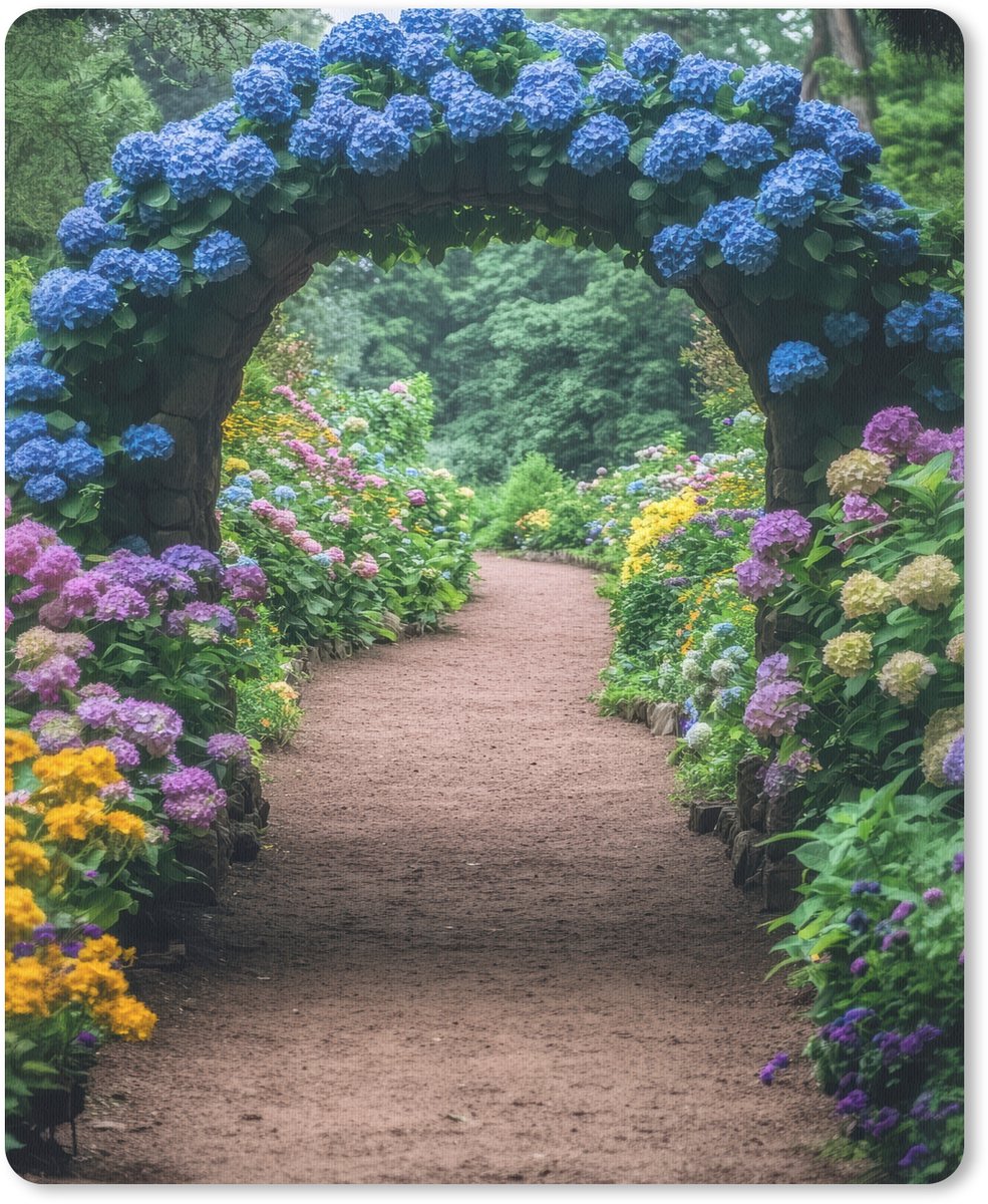 Muismat 19x23 cm - Mousepad Doorkijk - Bloemen - Hortensia - Pad - Muismatten