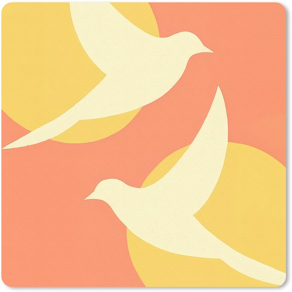 Muismat 20x20 cm - Mousepad Vogels - Cirkels - Geel - Muismatten