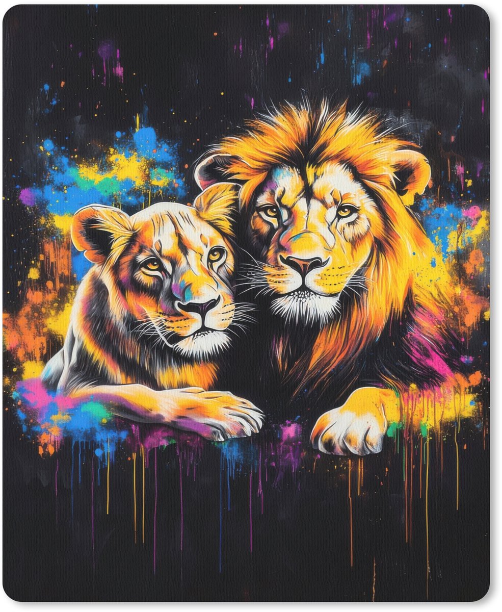 Muismat 19x23 cm - Mousepad Leeuwen - Schilderij - Kleuren - Muismatten