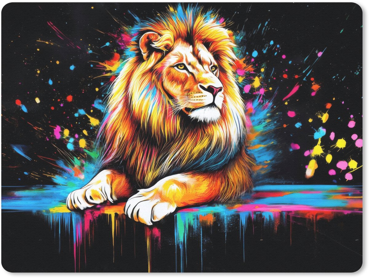 Muismat 23x19 cm - Mousepad Leeuw - Kleurrijk - Spetters - Muismatten