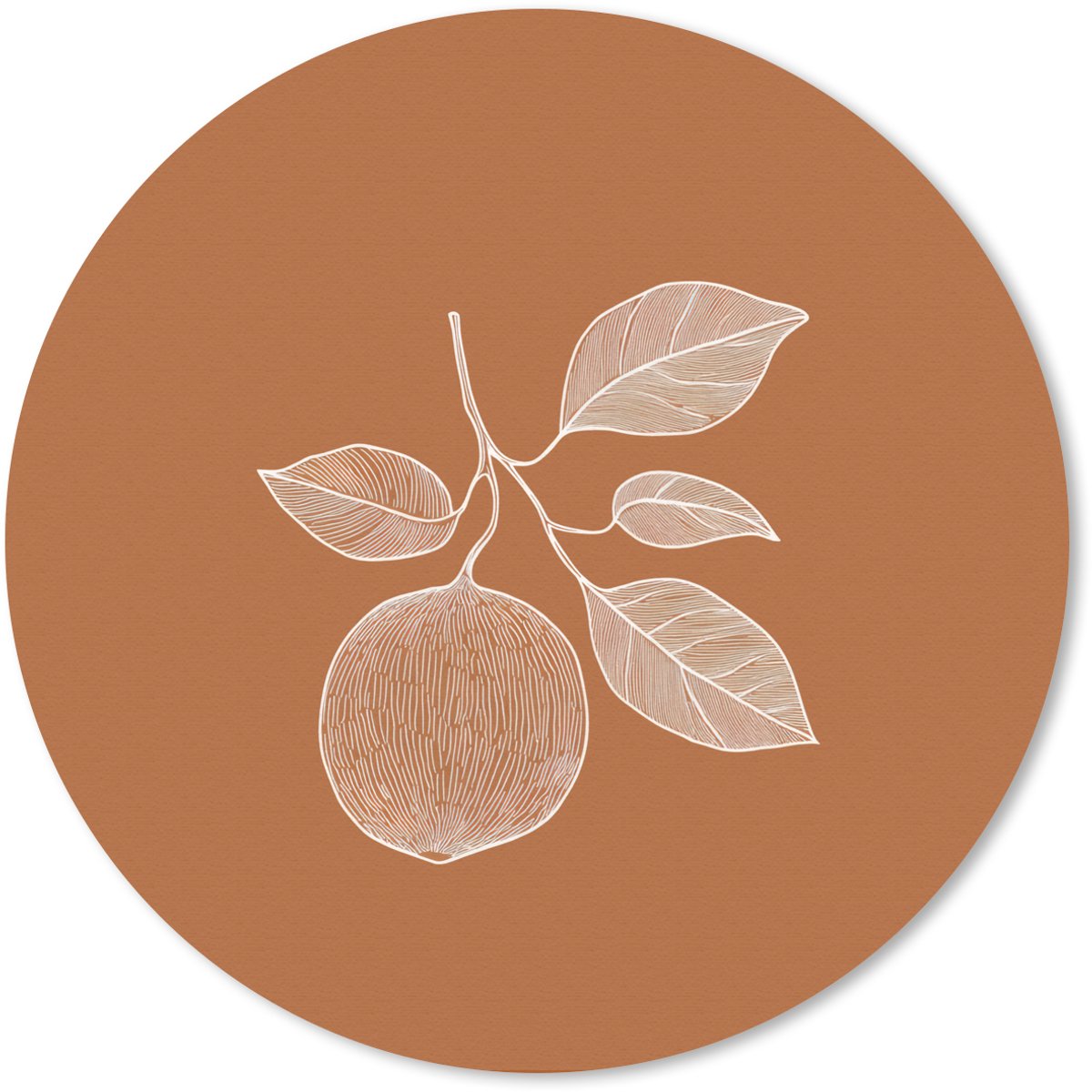 Muismat rond 20x20 cm - Mousepad Sinaasappel - Getekend - Bladeren - Bruin - Ronde muismatten