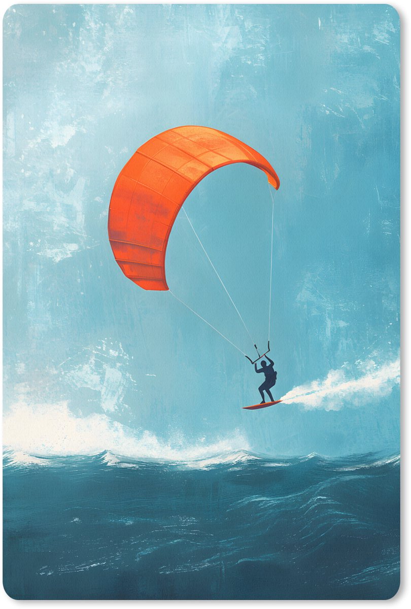 Muismat 18x27 cm - Mousepad Kitesurfer - Oranje - Zee - Lucht - Muismatten