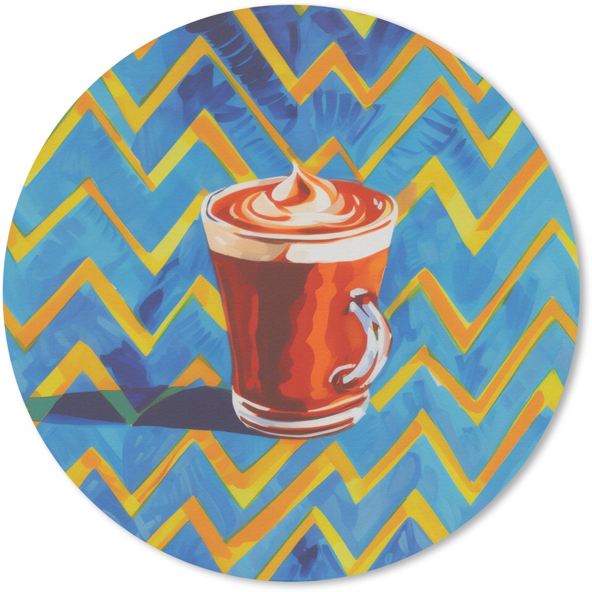 Muismat rond 20x20 cm - Mousepad Mok - Koffie - Zigzag - Slagroom - Ronde muismatten
